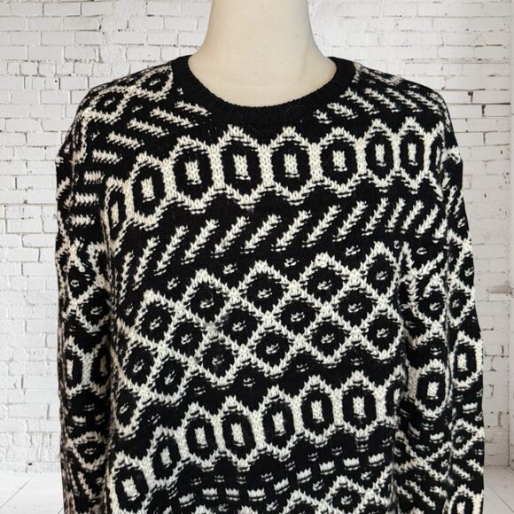 Ann taylor Black White Tunic Sweater Sz XL Wool Blend Geo Aztec Graphic Knit - Picture 3 of 11
